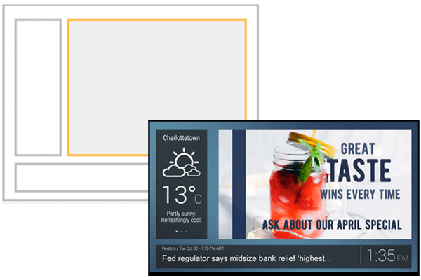 Use a modern layout and style or go full screen with ScreenScape digital signage Use a modern layout and style or go full screen with ScreenScape digital signage
