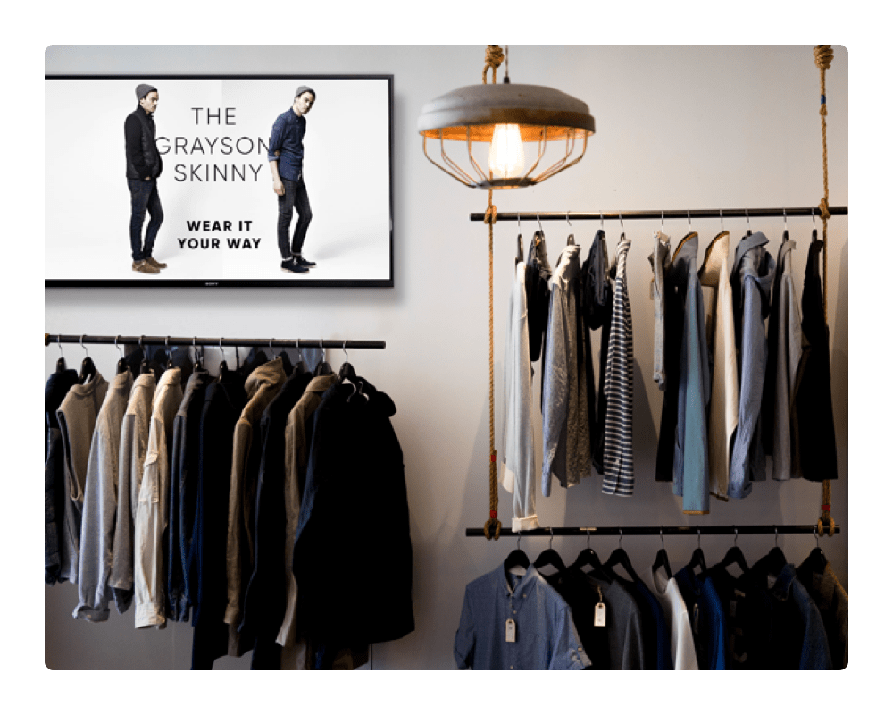 ScreenScape Digital Signage is perfect for the retail industry Digital signs in a mens clothing store